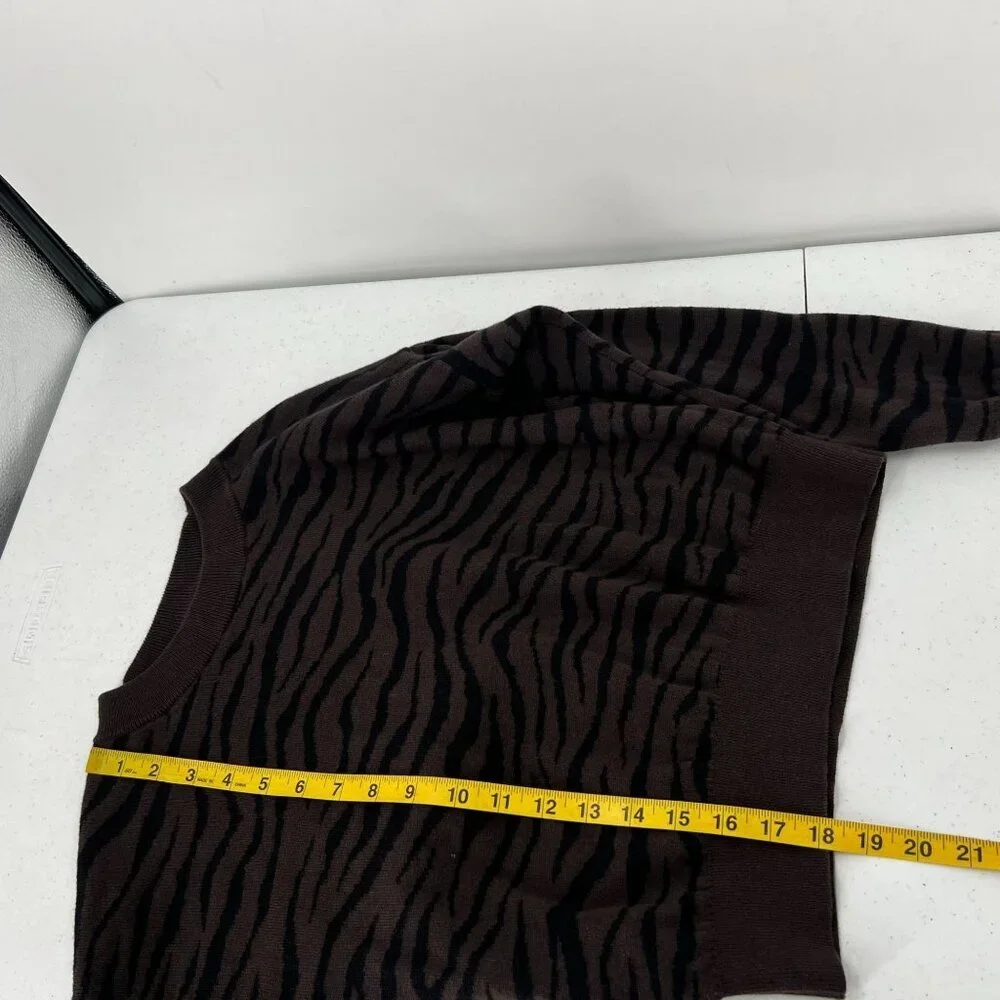 Gap Kids‎ XL (12) Zebra Print Sweater Brown Black Shaker Knit Crew Neck Cotton